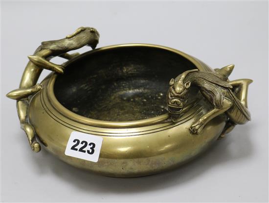 An early 20th century Chinese bronze censer W.25cm